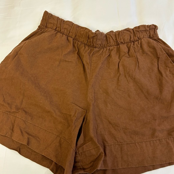 GAP Pants - GAP Women's Brown High-Waist Elastic Linen-Blend Shorts